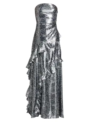 Ramy Brook Women's Dominika Ruffled Metallic Jacquard Strapless Gown | Thumbnail 1 Ramy Brook Women's Dominika Ruffled Metallic Jacquard Strapless Gown | Thumbnail 1