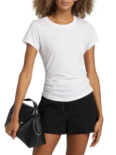 Ramy Brook Women's Kate Ruched Cotton-Blend T-Shirt - White - Size Large | Thumbnail 3