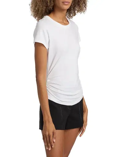 Ramy Brook Women's Kate Ruched Cotton-Blend T-Shirt - White - Size Large | Thumbnail 4