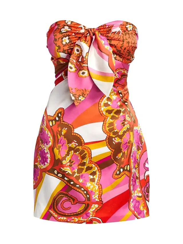 Women's Orion Printed Stretch-Silk Strapless Minidress - Fiesta Pink Multi