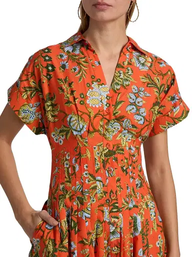 Cara Cara Women's Nash Floral Cotton Poplin Minidress - Clover Orange - Size XL | Thumbnail 6 Cara Cara Women's Nash Floral Cotton Poplin Minidress - Clover Orange - Size XL | Thumbnail 6