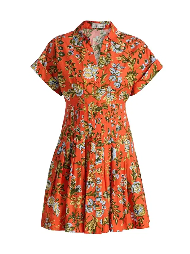 Cara Cara Women's Nash Floral Cotton Poplin Minidress - Clover Orange