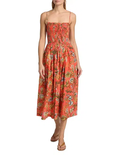 Cara Cara Women's Carmen Floral Cotton Midi-Dress - Clover Orange - Size XL | Thumbnail 2