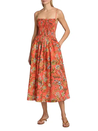 Cara Cara Women's Carmen Floral Cotton Midi-Dress - Clover Orange - Size XL | Thumbnail 3