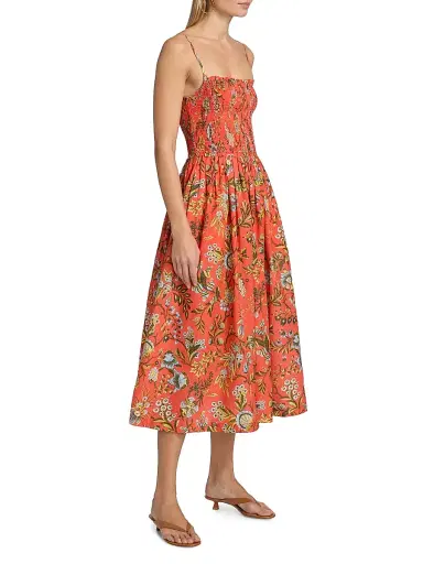 Cara Cara Women's Carmen Floral Cotton Midi-Dress - Clover Orange - Size XL | Thumbnail 4