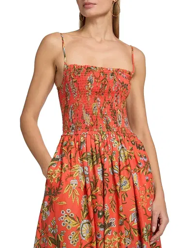 Cara Cara Women's Carmen Floral Cotton Midi-Dress - Clover Orange - Size XL | Thumbnail 6
