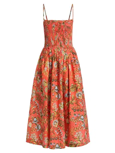 Cara Cara Women's Carmen Floral Cotton Midi-Dress - Clover Orange - Size XL | Thumbnail 1