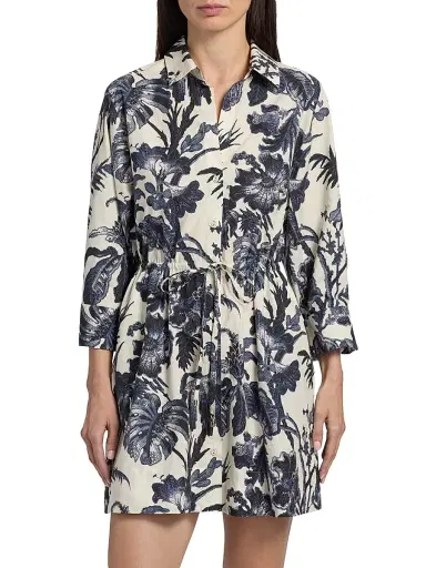 Cara Cara Women's Henry Printed Cotton Poplin Mini-Shirtdress - Fauna Floral Navy - Size XL | Thumbnail 3