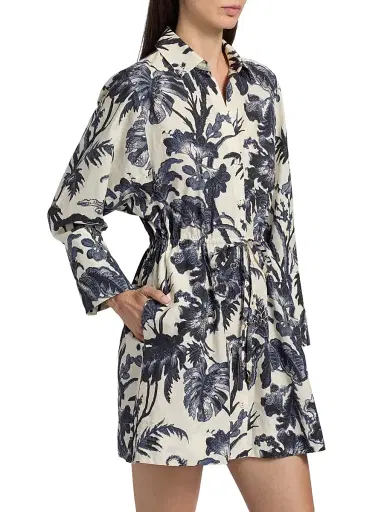 Cara Cara Women's Henry Printed Cotton Poplin Mini-Shirtdress - Fauna Floral Navy - Size XL | Thumbnail 4