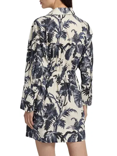 Cara Cara Women's Henry Printed Cotton Poplin Mini-Shirtdress - Fauna Floral Navy - Size XL | Thumbnail 5