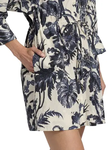 Cara Cara Women's Henry Printed Cotton Poplin Mini-Shirtdress - Fauna Floral Navy - Size XL | Thumbnail 6