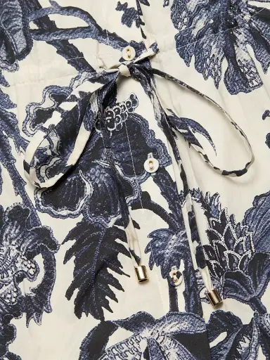 Cara Cara Women's Henry Printed Cotton Poplin Mini-Shirtdress - Fauna Floral Navy - Size XL | Thumbnail 7