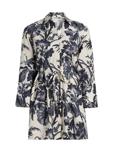 Cara Cara Women's Henry Printed Cotton Poplin Mini-Shirtdress - Fauna Floral Navy - Size XL | Thumbnail 1