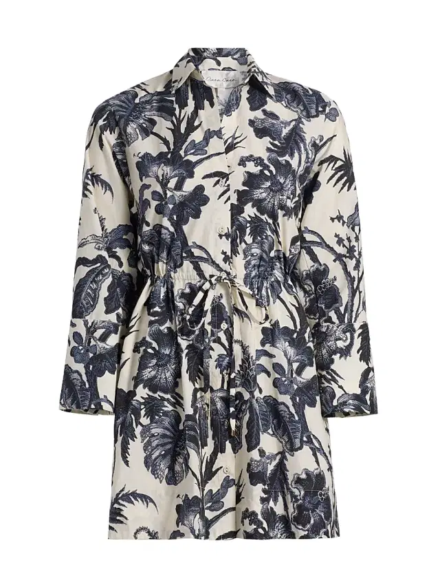 Women's Henry Printed Cotton Poplin Mini-Shirtdress - Fauna Floral Navy