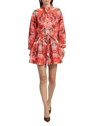 Cara Cara Women's Beatrice Floral Cotton Mini-Shirtdress - Palm Pavillion Coral - Size XL | Thumbnail 2 Cara Cara Women's Beatrice Floral Cotton Mini-Shirtdress - Palm Pavillion Coral - Size XL | Thumbnail 2