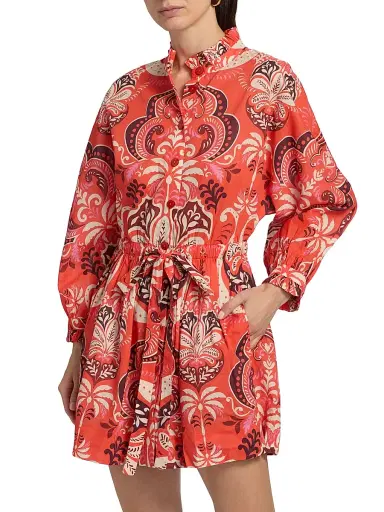 Cara Cara Women's Beatrice Floral Cotton Mini-Shirtdress - Palm Pavillion Coral - Size XL | Thumbnail 3 Cara Cara Women's Beatrice Floral Cotton Mini-Shirtdress - Palm Pavillion Coral - Size XL | Thumbnail 3