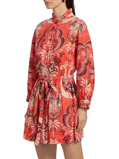 Cara Cara Women's Beatrice Floral Cotton Mini-Shirtdress - Palm Pavillion Coral - Size XL | Thumbnail 4 Cara Cara Women's Beatrice Floral Cotton Mini-Shirtdress - Palm Pavillion Coral - Size XL | Thumbnail 4