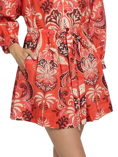 Cara Cara Women's Beatrice Floral Cotton Mini-Shirtdress - Palm Pavillion Coral - Size XL | Thumbnail 6 Cara Cara Women's Beatrice Floral Cotton Mini-Shirtdress - Palm Pavillion Coral - Size XL | Thumbnail 6