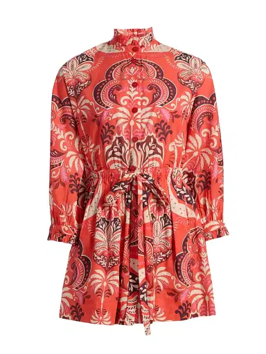 Cara Cara Women's Beatrice Floral Cotton Mini-Shirtdress - Palm Pavillion Coral - Size XL | Thumbnail 1 Cara Cara Women's Beatrice Floral Cotton Mini-Shirtdress - Palm Pavillion Coral - Size XL | Thumbnail 1