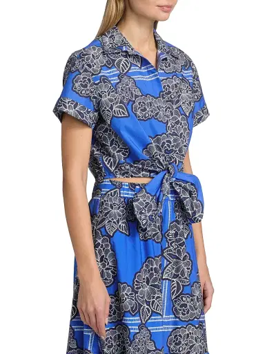 Cara Cara Women's Asbury Floral Cotton Poplin Crop Shirt | Thumbnail 4 Cara Cara Women's Asbury Floral Cotton Poplin Crop Shirt | Thumbnail 4