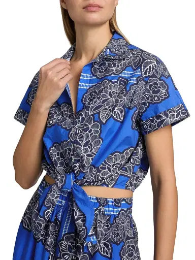 Cara Cara Women's Asbury Floral Cotton Poplin Crop Shirt | Thumbnail 6 Cara Cara Women's Asbury Floral Cotton Poplin Crop Shirt | Thumbnail 6