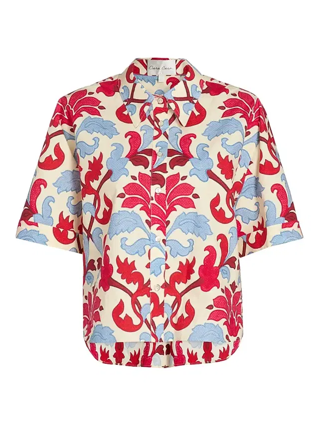 Cara Cara Women's Calvia Floral Cotton Poplin Oversized Shirt - Fluer Crest