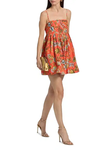 Cara Cara Women's Leo Floral Cotton Minidress - Clover Orange - Size XL | Thumbnail 2