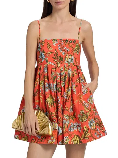 Cara Cara Women's Leo Floral Cotton Minidress - Clover Orange - Size XL | Thumbnail 3