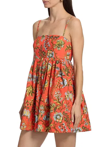Cara Cara Women's Leo Floral Cotton Minidress - Clover Orange - Size XL | Thumbnail 4