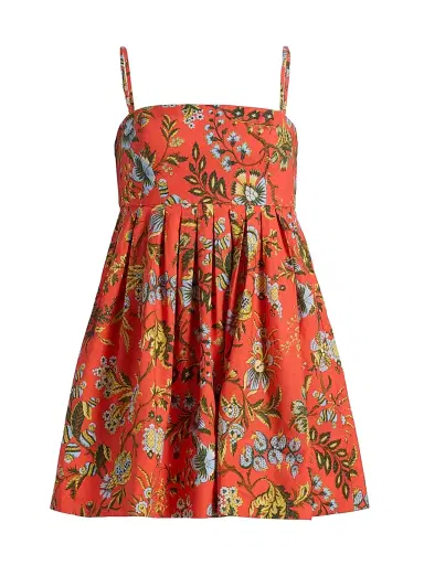 Cara Cara Women's Leo Floral Cotton Minidress - Clover Orange - Size XL | Thumbnail 1