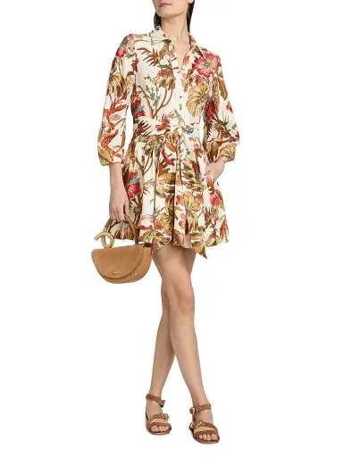 Cara Cara Women's Raya Floral Belted Mini-Shirtdress - Fauna Floral Ivory - Size 14 | Thumbnail 2