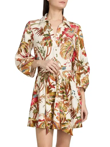 Cara Cara Women's Raya Floral Belted Mini-Shirtdress - Fauna Floral Ivory - Size 14 | Thumbnail 3