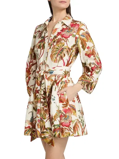 Cara Cara Women's Raya Floral Belted Mini-Shirtdress - Fauna Floral Ivory - Size 14 | Thumbnail 4
