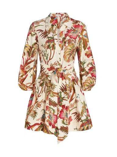 Cara Cara Women's Raya Floral Belted Mini-Shirtdress - Fauna Floral Ivory - Size 14 | Thumbnail 1