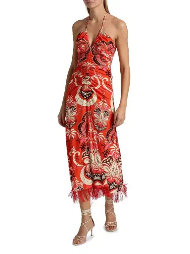Cara Cara Women's Shelter Island Printed Halterneck Dress - Palm Pavillion Coral | Thumbnail 2