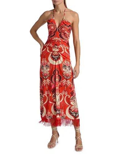 Cara Cara Women's Shelter Island Printed Halterneck Dress - Palm Pavillion Coral | Thumbnail 3