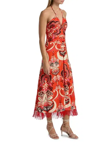Cara Cara Women's Shelter Island Printed Halterneck Dress - Palm Pavillion Coral | Thumbnail 4
