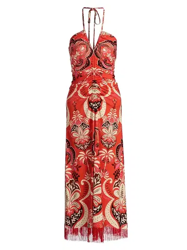 Cara Cara Women's Shelter Island Printed Halterneck Dress - Palm Pavillion Coral | Thumbnail 1