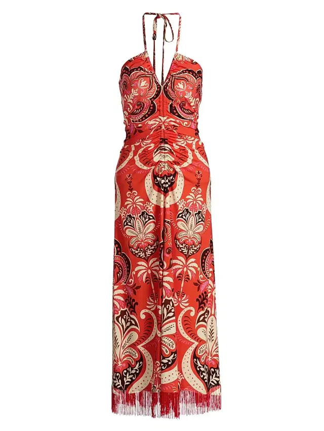 Women's Shelter Island Printed Halterneck Dress - Palm Pavillion Coral