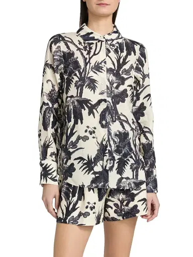 Cara Cara Women's Perfect Floral Linen Shirt - Fauna Floral Navy - Size Large | Thumbnail 3