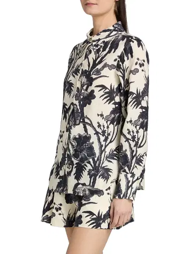 Cara Cara Women's Perfect Floral Linen Shirt - Fauna Floral Navy - Size Large | Thumbnail 4