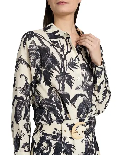 Cara Cara Women's Perfect Floral Linen Shirt - Fauna Floral Navy - Size Large | Thumbnail 6