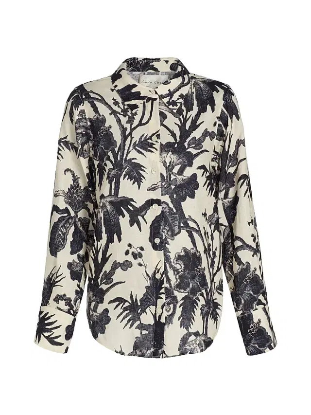 Women's Perfect Floral Linen Shirt - Fauna Floral Navy