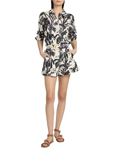 Cara Cara Women's Palmer Leaf-Print Linen Shorts - Fauna Floral Navy - Size 14 | Thumbnail 2