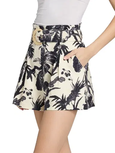 Cara Cara Women's Palmer Leaf-Print Linen Shorts - Fauna Floral Navy - Size 14 | Thumbnail 4