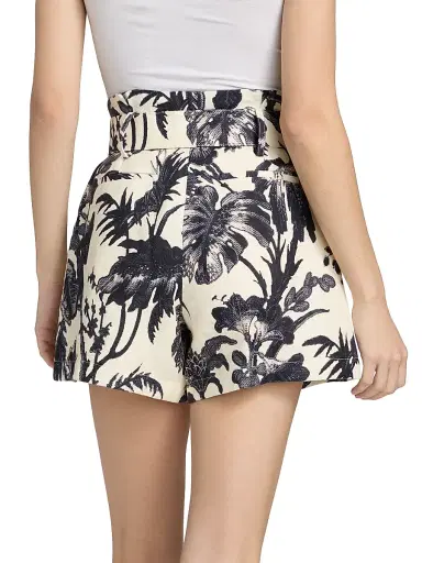 Cara Cara Women's Palmer Leaf-Print Linen Shorts - Fauna Floral Navy - Size 14 | Thumbnail 5
