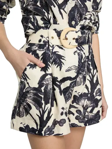 Cara Cara Women's Palmer Leaf-Print Linen Shorts - Fauna Floral Navy - Size 14 | Thumbnail 6