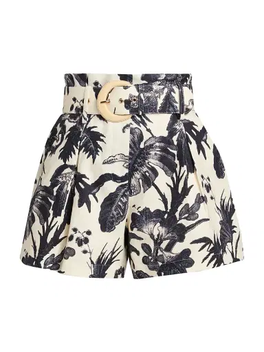 Cara Cara Women's Palmer Leaf-Print Linen Shorts - Fauna Floral Navy - Size 14 | Thumbnail 1