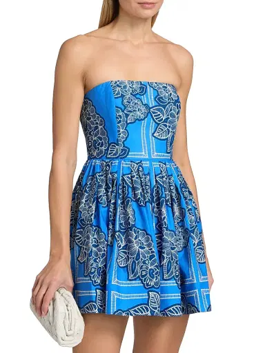 Cara Cara Women's Torres Floral Strapless Cotton Minidress - Carved Petals Cobalt - Size 14 | Thumbnail 3