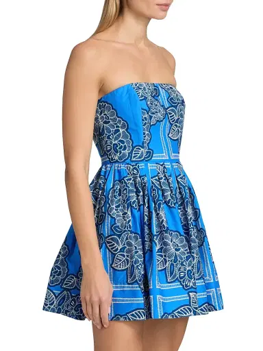 Cara Cara Women's Torres Floral Strapless Cotton Minidress - Carved Petals Cobalt - Size 14 | Thumbnail 4